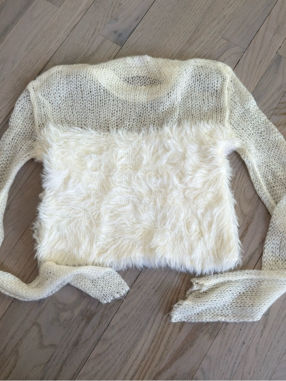 Urban Outfitters Ivory Fluffy Panel Open-Knit Sweater Medium NWOT